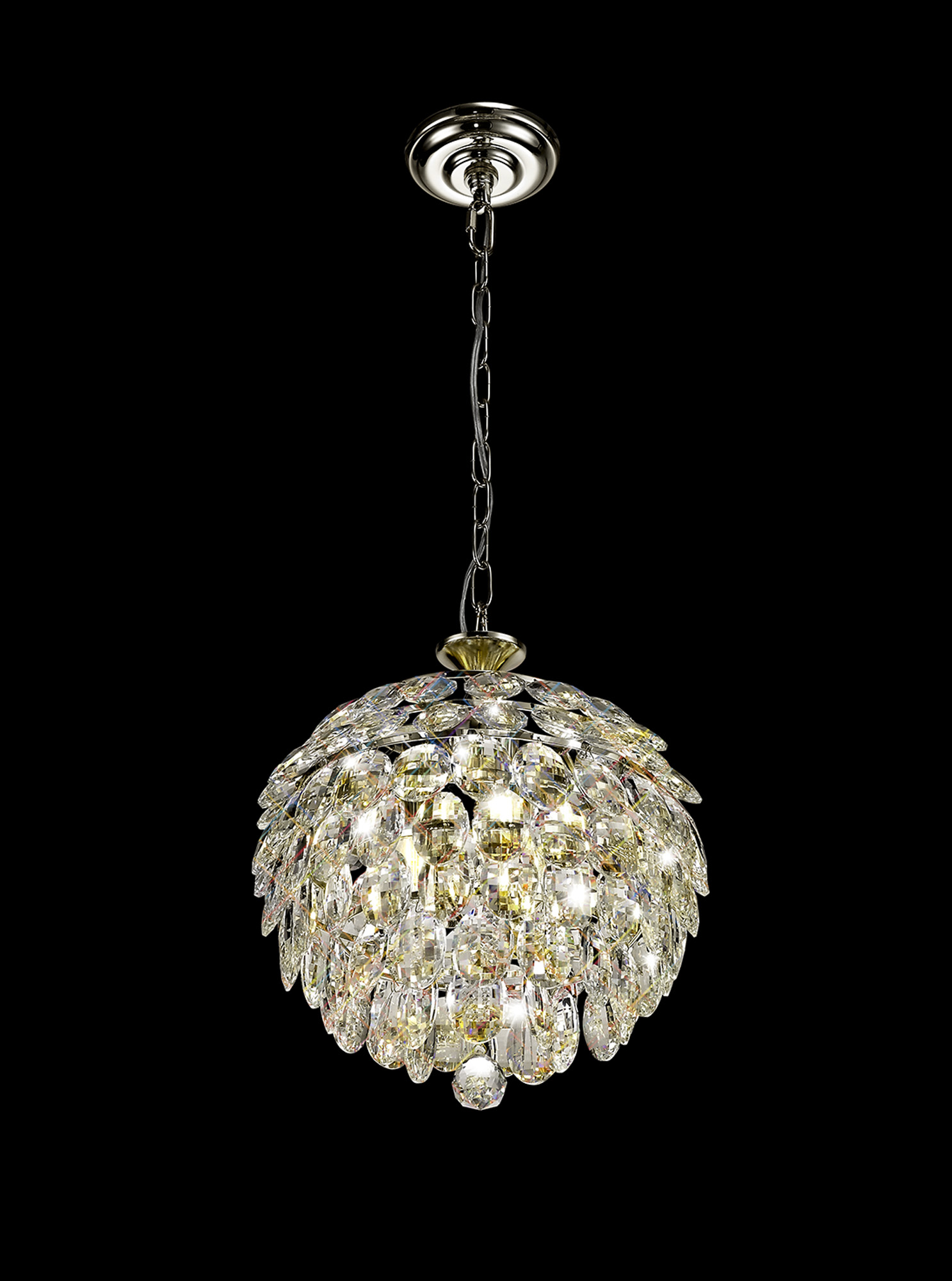 Coniston Polished Chrome Crystal Ceiling Lights Diyas Spherical Crystal Fittings